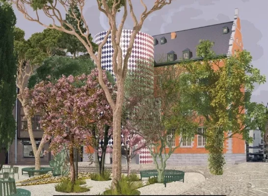 Simulatiebeeld aanbouw stadhuis Halle