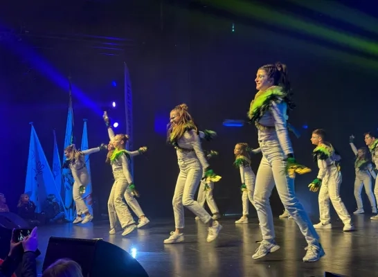 Een Halse carnvalsgroep voert hun act op tijdens 'Halle op Losse Schroeven'