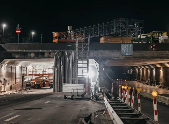 Werken aan de tunnels onder het Leonardkruispunt