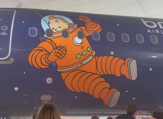 Kuifje op het nieuwe Belgian Icon-vliegtuig van Brussels Airlines