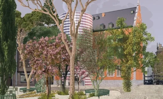 Simulatiebeeld aanbouw stadhuis Halle