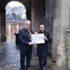 Gedeputeerde Bart Nevens en Vlaams minister Ben Weyts aan het Ruiterijcomplex in Vilvoorde